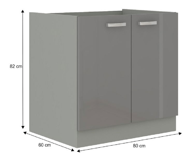 Dolní kuchyňská skříňka 80 D 2F BB Pleitton (lesk šedý)