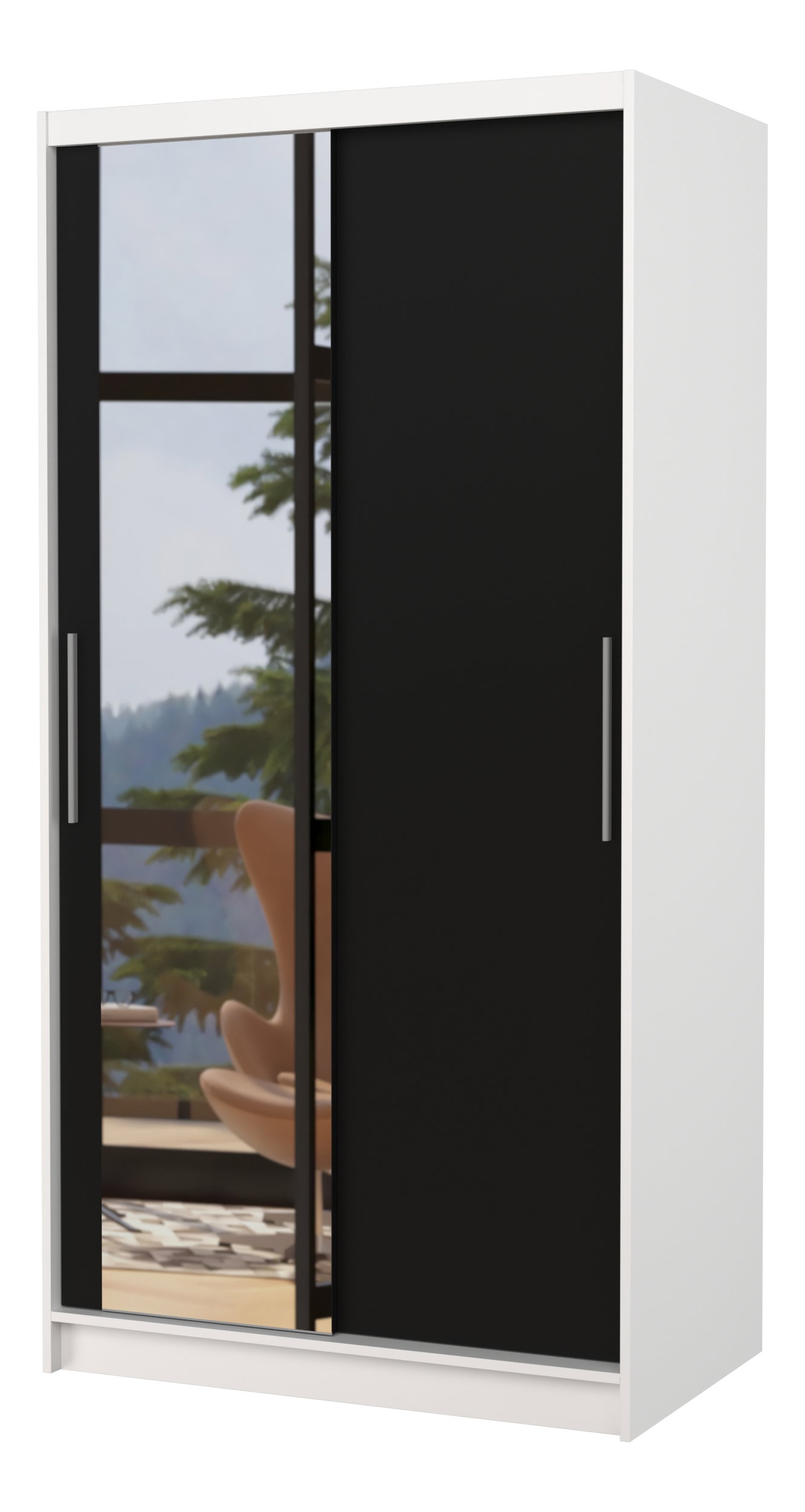 Šatní skříň Beral (bílá + černá) (se zrcadlem)