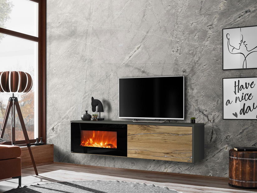 Tv stolek/skříňka Dalton (antracit + dub flagstaff) (s elektrickým krbem)