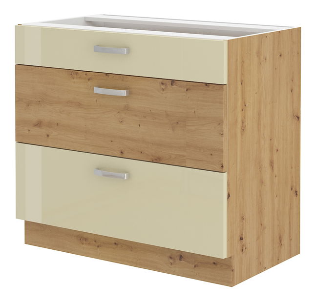 Dolní kuchyňská skříňka Arryn 80 D 3S BB (dub artisan + lesk krémový)