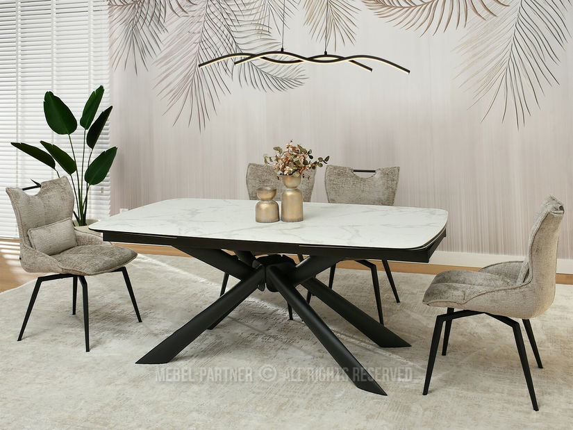 Jídelní stůl Denzel (bílý mramor + černá)