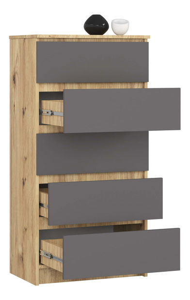 Komoda Kalista V (dub artisan + šedá)