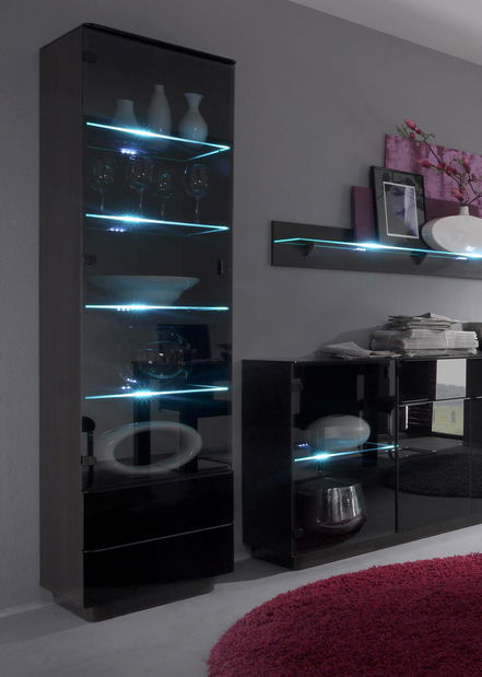 Vitrína Toft Typ 05 L/P (wenge + černé sklo)