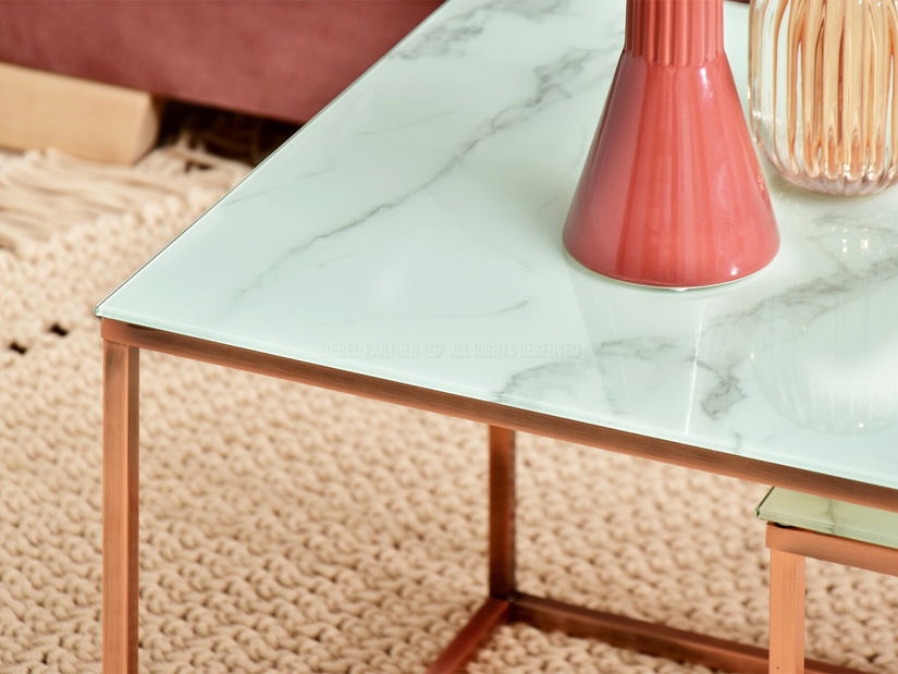 Konferenční stolek Prana Law (bílý mramor + měděná)