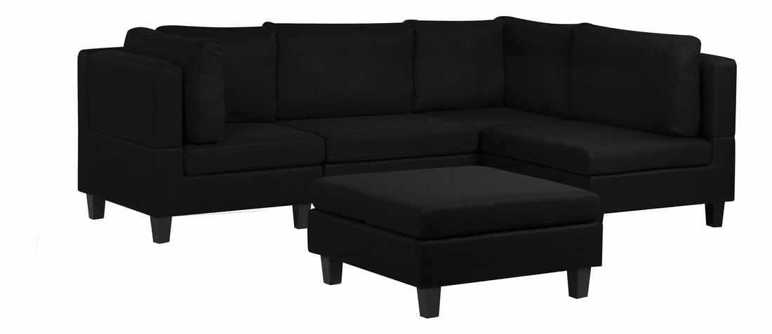 Modulární pohovka FELLE (polyester) (černá) (pro 4 lidi) (s taburetem)