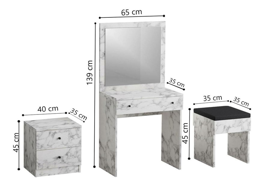 Toaletní stolek Nikki (mramor carrara)