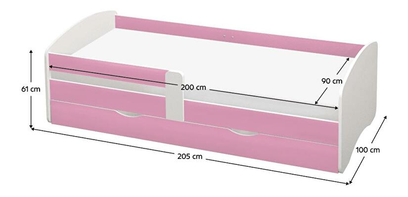 Jednolůžková postel 90 cm Carecen (růžová + bílá) (s roštem) (s úl. prostorem)