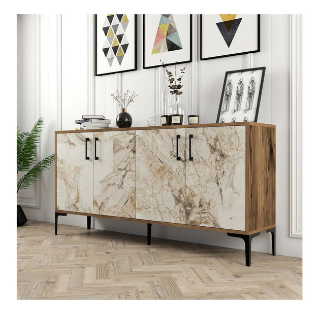 Skříňka Kim 160 (ořech + bílý mramor)