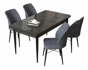 Jídelní set Arpo L (mramor černý + kouřová) (pro 4 osoby)