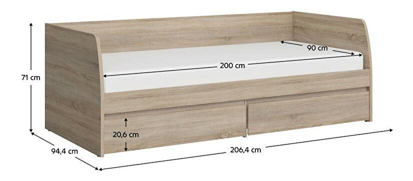 Jednolůžková postel 90 cm Nordanas 28 (dub sonoma) (s roštem) (s úl. prostorem)