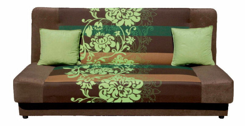 Pohovka London 3R hnědý + zelený květ