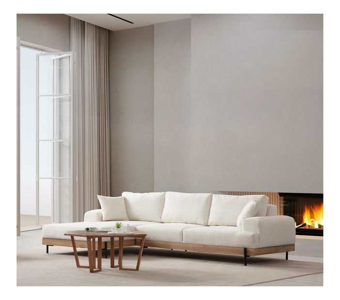 Rohová sedačka Etorella (L) (bílá + dub)