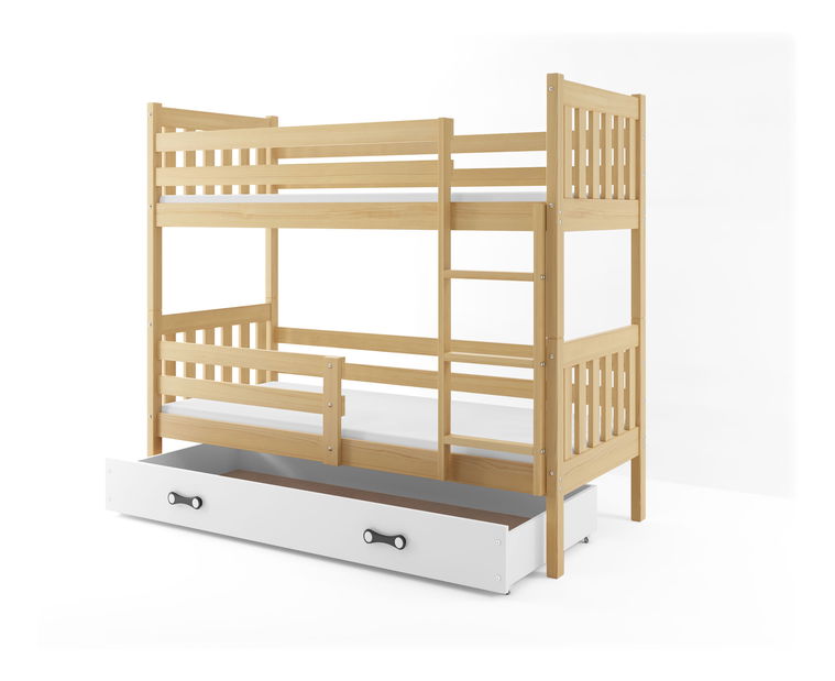 Patrová postel 80 x 190 cm Carius B (borovice + bílá) (s rošty, matracemi a úl. prostorem)