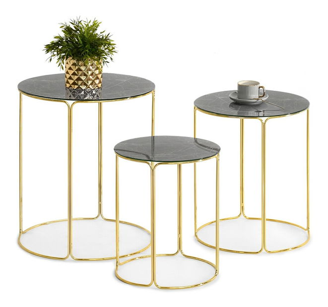 Konferenční stolek Belianni Zest (šedý mramor + zlatá)