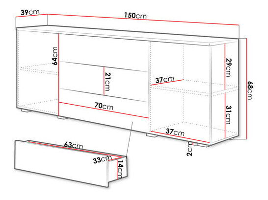 Komoda se zásuvkami Nova -150 (dub wotan + bílý lesk)