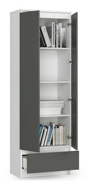 Policová skříň Renzo (bílá + šedá)