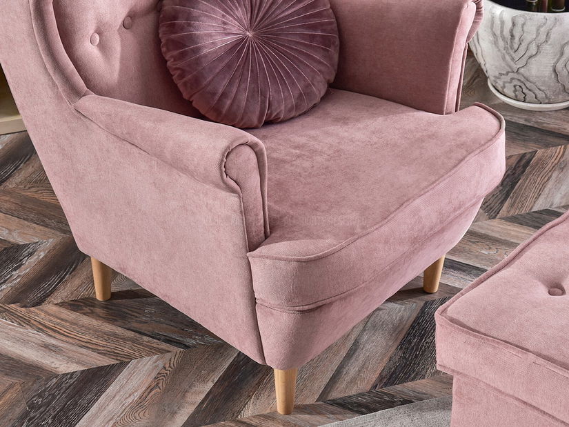 Relaxační křeslo Margis (pudrová růžová + buk)