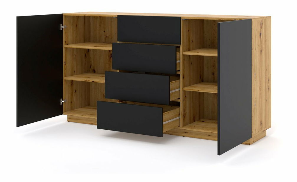 Komoda Aurora KOM2D4S (dub artisan + matná černá)