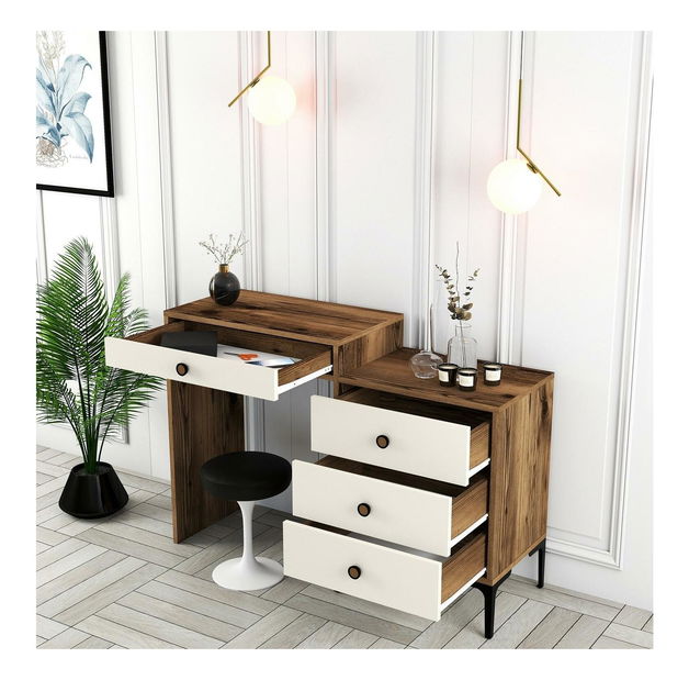 Toaletní stolek Logan 2 (ořechové dřevo + krémová)