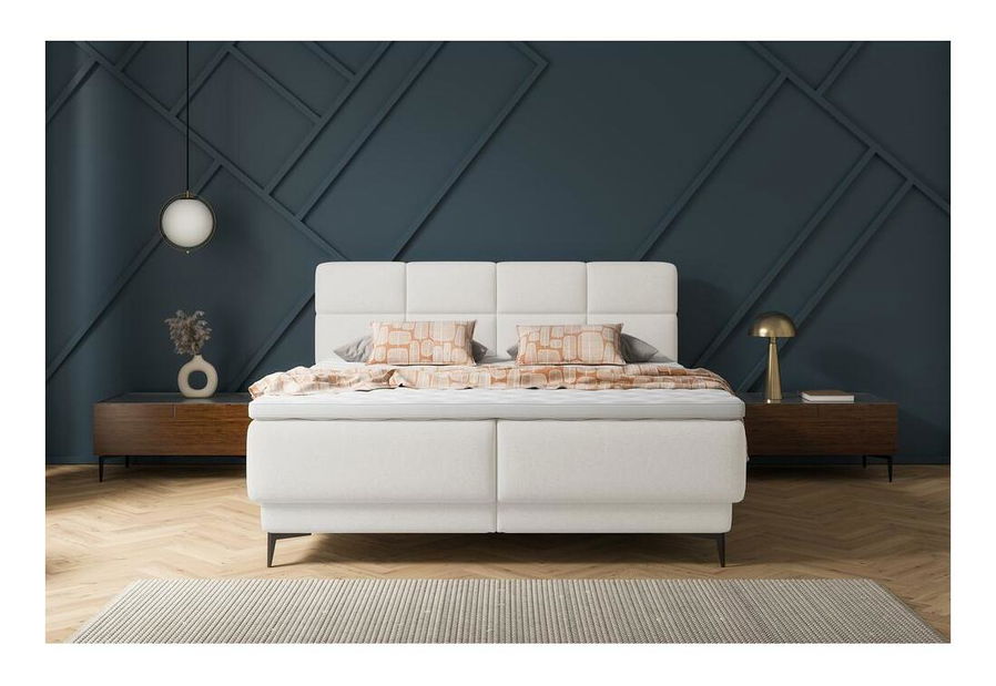 Manželská kontinentální postel cm Riviera (s roštem a matrací) (s úl. prostorem) (bílá + černá)