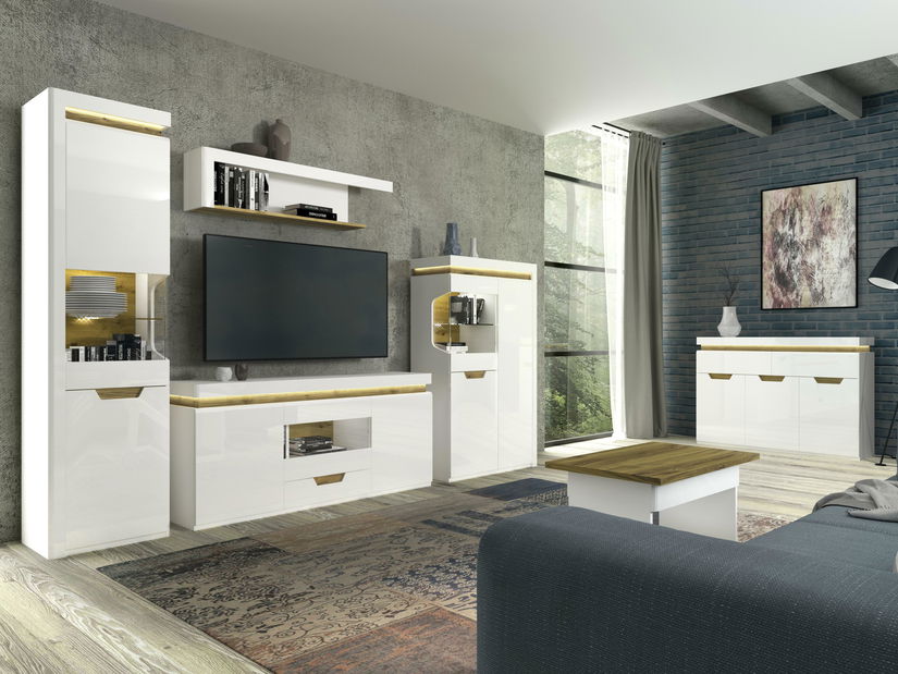 Obývací pokoj Tiera 1 (bílá lesklá + dub navarre)