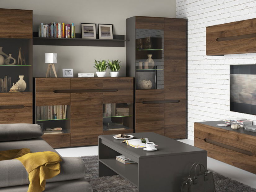 Skříňka BRW Elpasso KOM4D (Šedý wolfram + Ořech kolumbie)