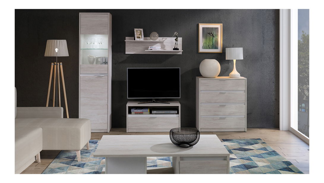 Tv stolek Desayuno RTV1SZ (dub bílý + lesk bílý)