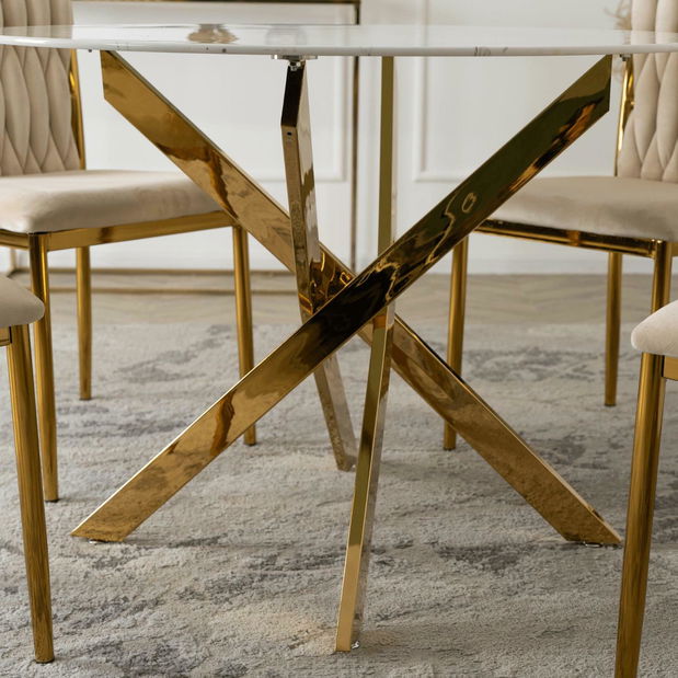 Jídelní stůl Bocas (mramor bílý + zlatá) (pro 4 osoby)