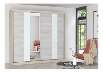 Šatní skříň Mebur 32 230 (dub sonoma + kathult + bílé sklo + zrcadlo)