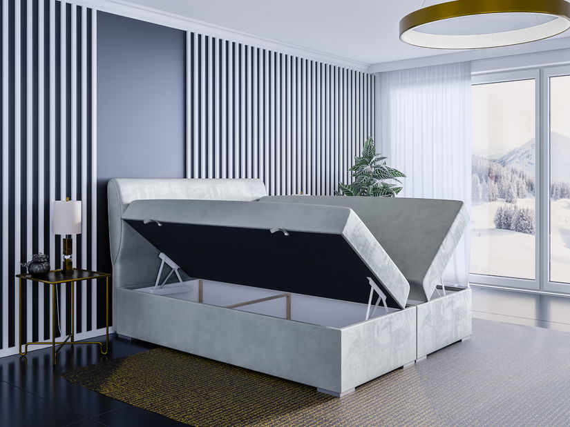 Jednolůžková boxspring postel 120 cm Simoon (světle šedá) (s matrací a úl. prostorem)