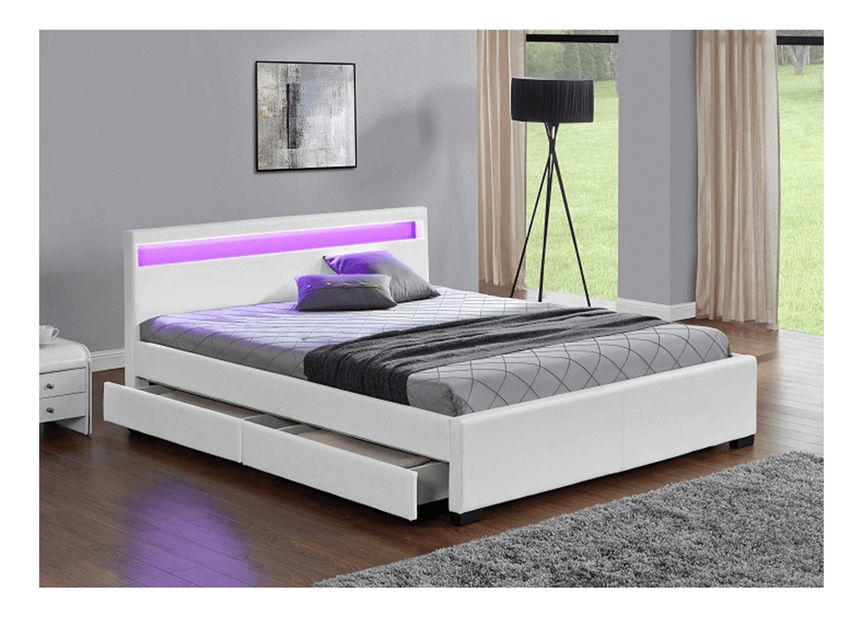 Manželská postel 160 cm Clariona (bílá) (s roštem a LED osvětlením)