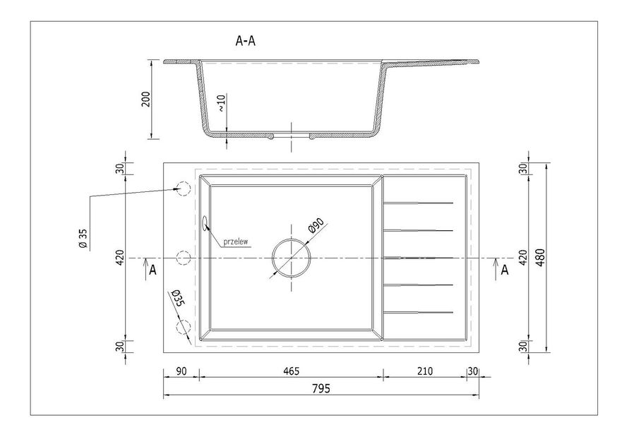 Kuchyňský dřez Lurano (šedá) (se 3 otvory pro baterii) (P)