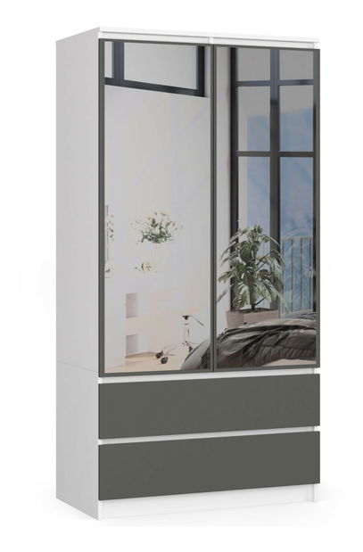 Šatní skříň Submarino (bílá + grafit) (se zrcadlem)