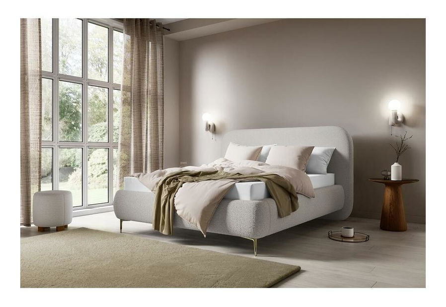 Manželská postel 180 cm Mononoke (s roštem) (světlobéžová + zlatá)