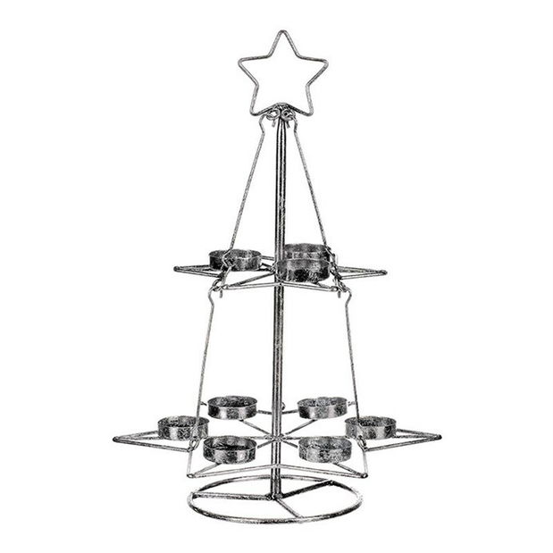 Kovový svícen ve tvaru stromku UM0241 (stříbrná)