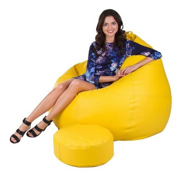 Sedací vak s taburetkou Hruška XXXL (žlutá)