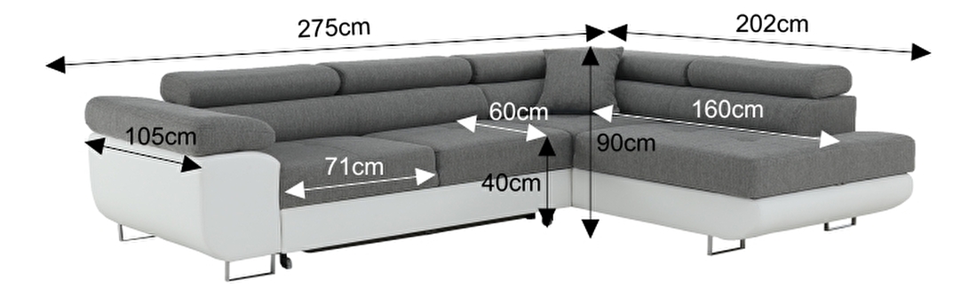 Rohová sedací souprava Amalinara (bílá + šedá) (P)