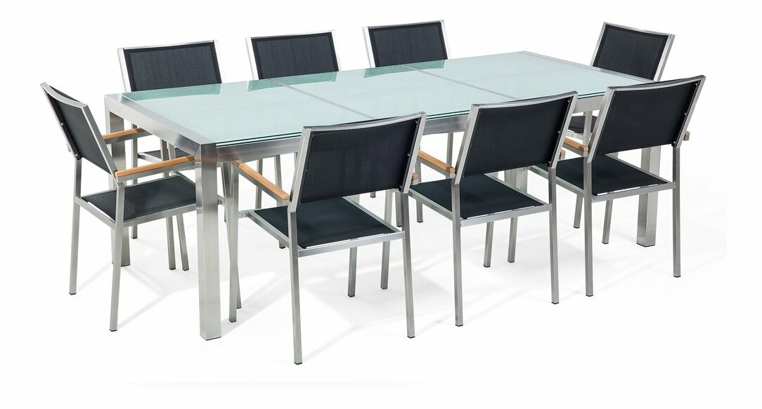 Zahradní jídelní sada Grosso (černá) (skleněná deska 220x100 cm) (černé židle)