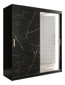 Šatní skříň 180 cm Marbelo T2 (matná černá + černý mramor)
