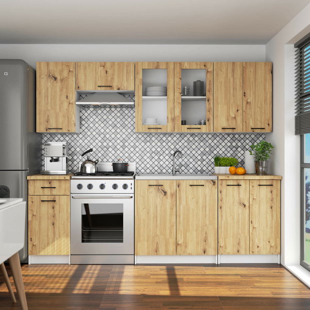 Horní kuchyňská vitrína Organo 720 (bílá + dub artisan)