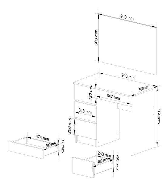 Toaletní stolek Pratik (bílá)