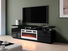TV skříňka s krbem Anaceta (bílá + černá + lesk černý)
