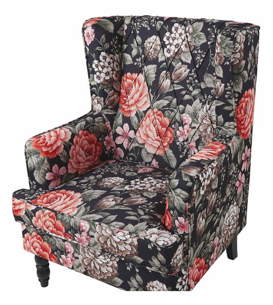 Křeslo ušák SANES (vzor květiny) (s taburetem)