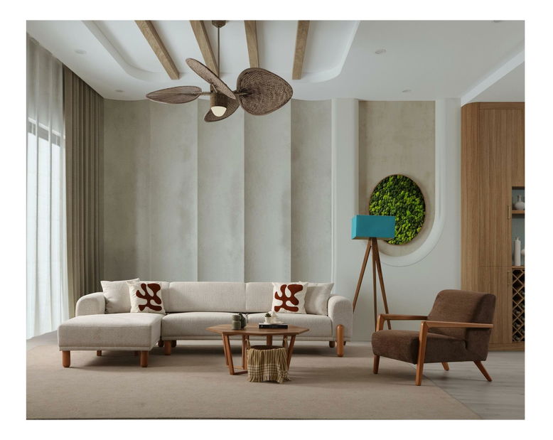 Rohová sedačka Lykeno (L) (krémová + ořech)