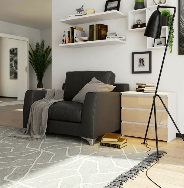 Noční stolek Calado (bílá + lesklé cappuccino)