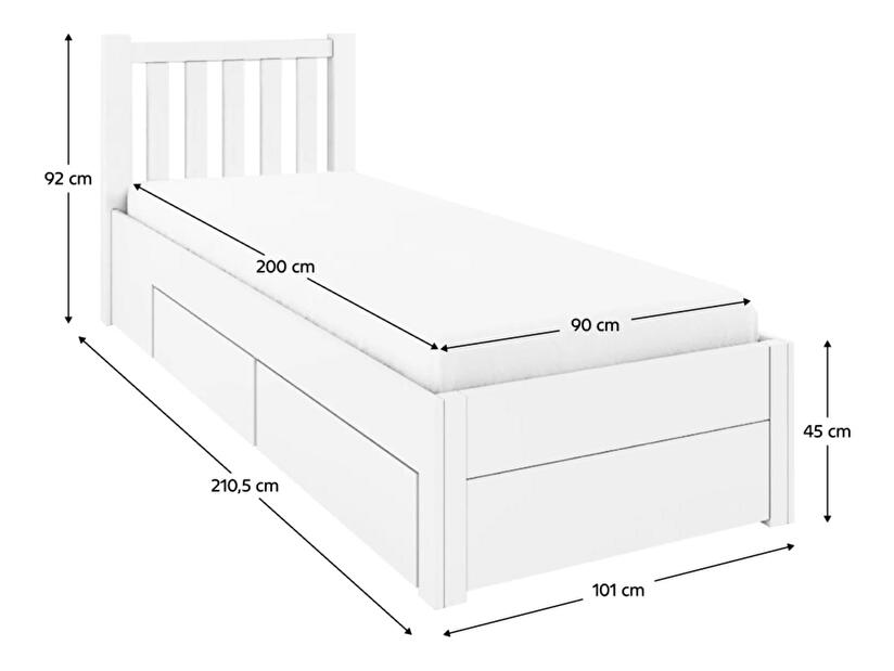  Jednolůžková postel 90 cm Luciusa (bílá)