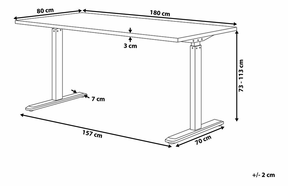 Psací stůl DESIRA II (180x80 cm) (černá + bílá) (manuálně nastavitelný)