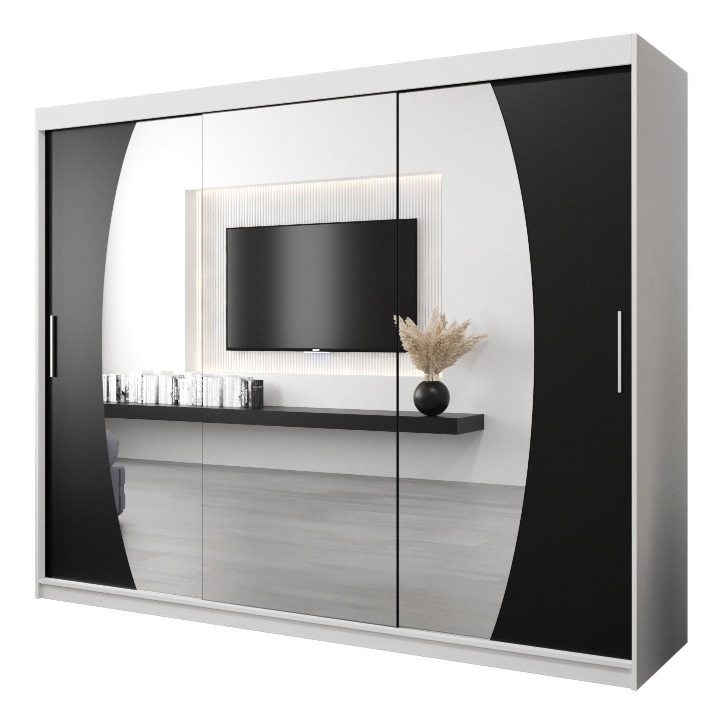 Šatní skříň 250 cm Eclipse (bílá matná + černá matná)