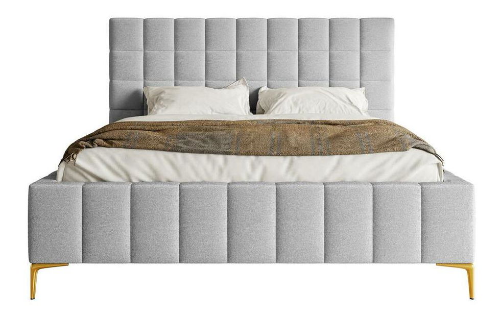 Manželská postel 160 cm Sheldona 160 (s roštem) (s úl. prostorem) (světle šedá + zlatá)