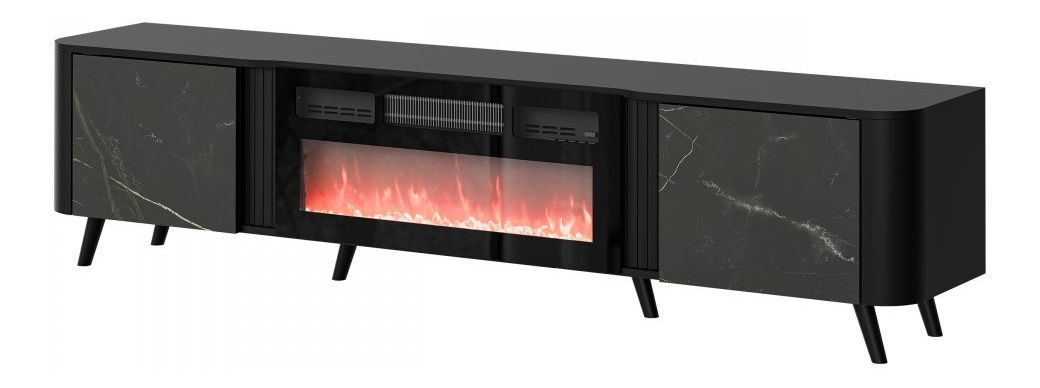TV skříňka/stolek s elektrickým krbem Newcastle EF (černá + černá san sebastian)
